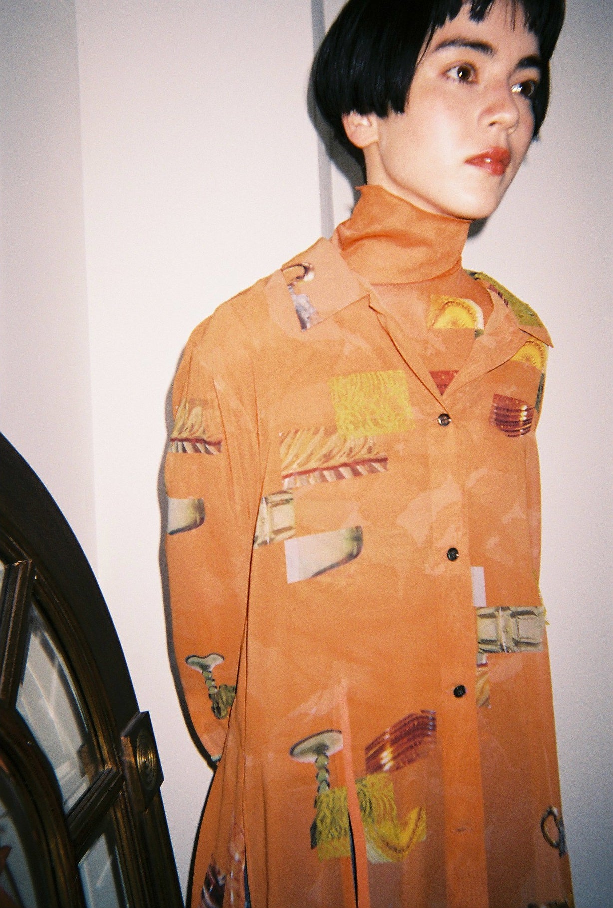 dish pattern slit blouse / orange