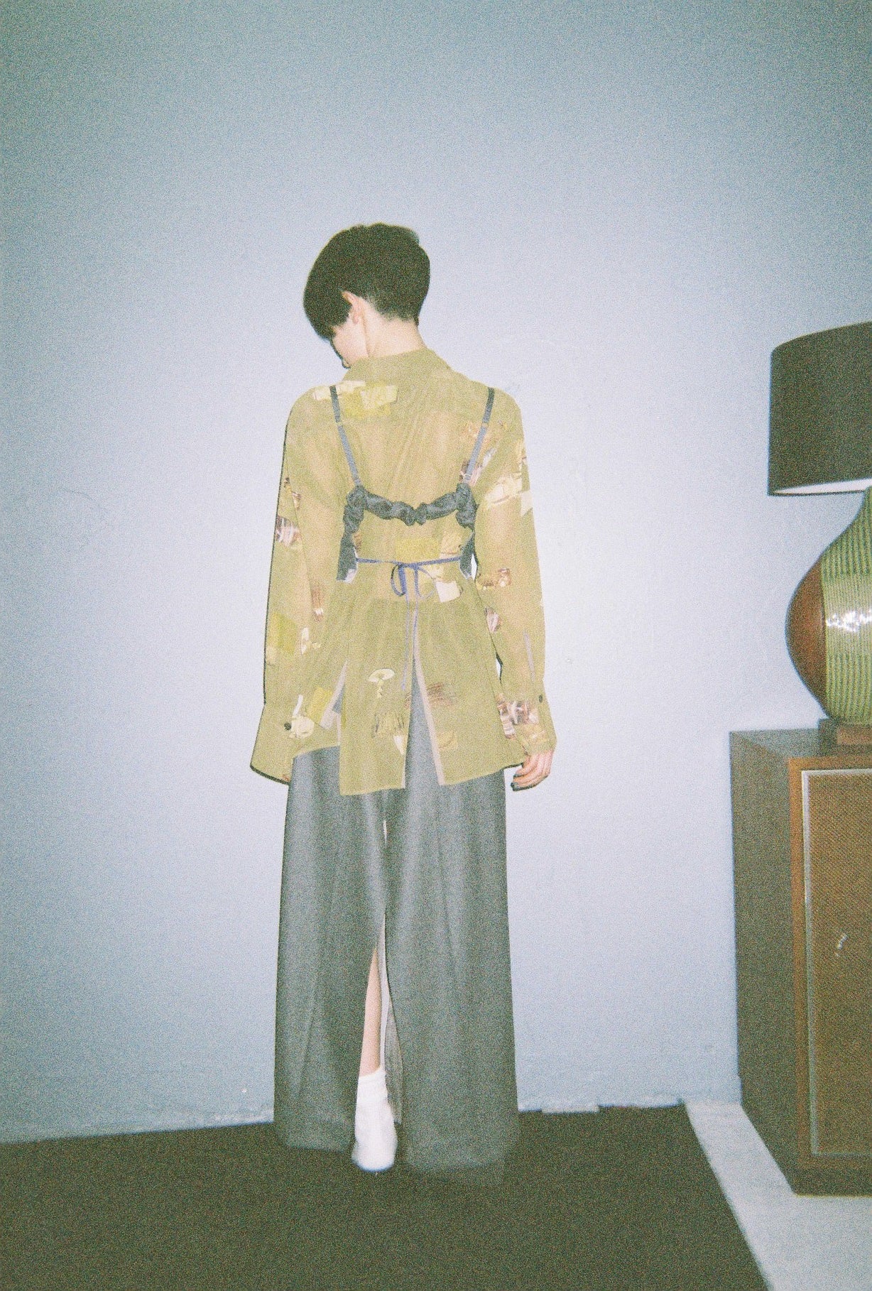 dish pattern slit blouse / green