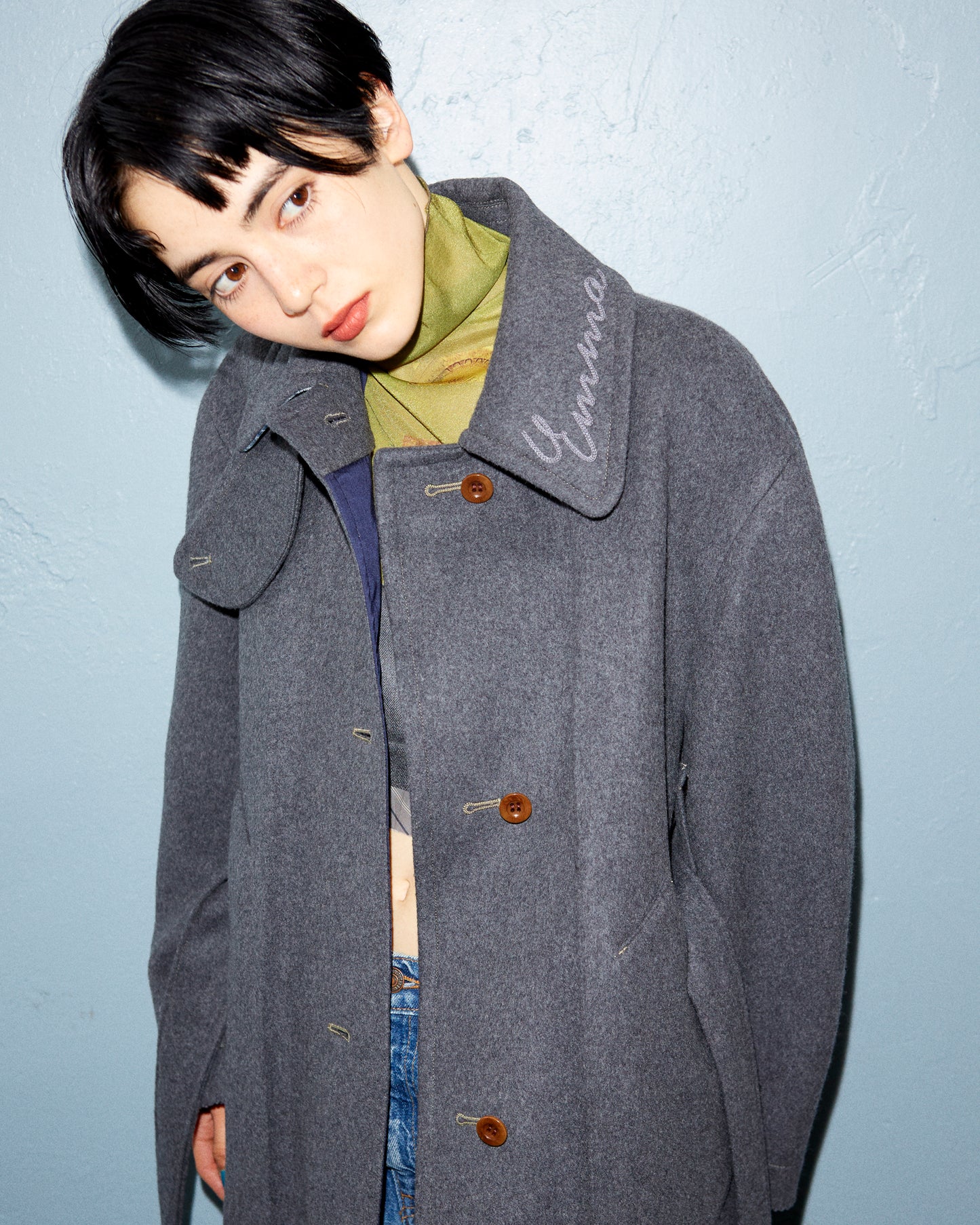 'Emma' wool back slit coat / gray