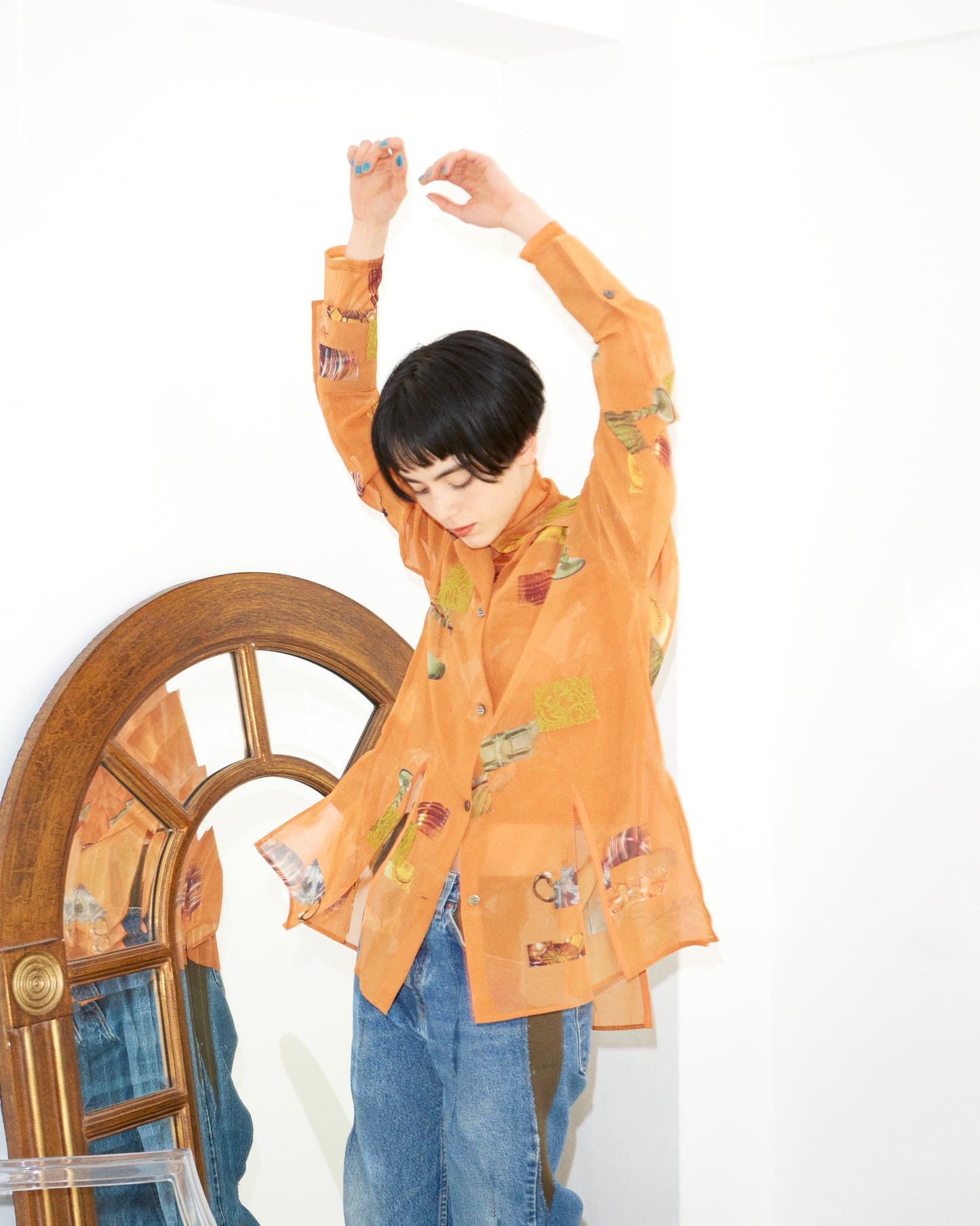 dish pattern slit blouse / orange