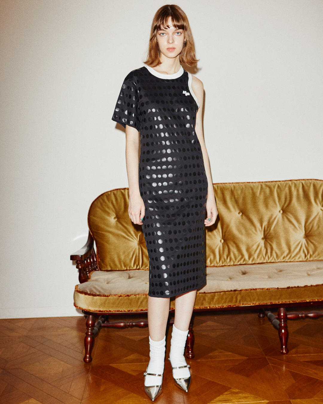 dot jersey dress / black