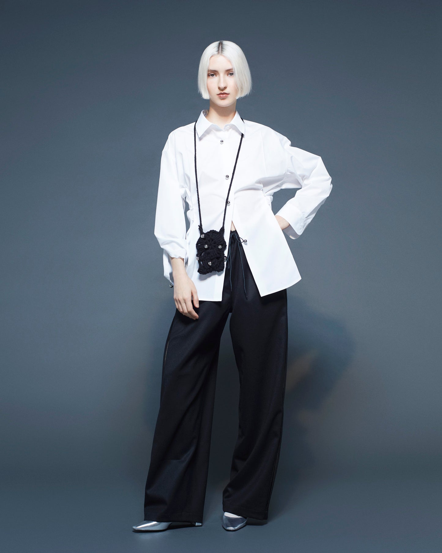 side pleats relax wool pants / black