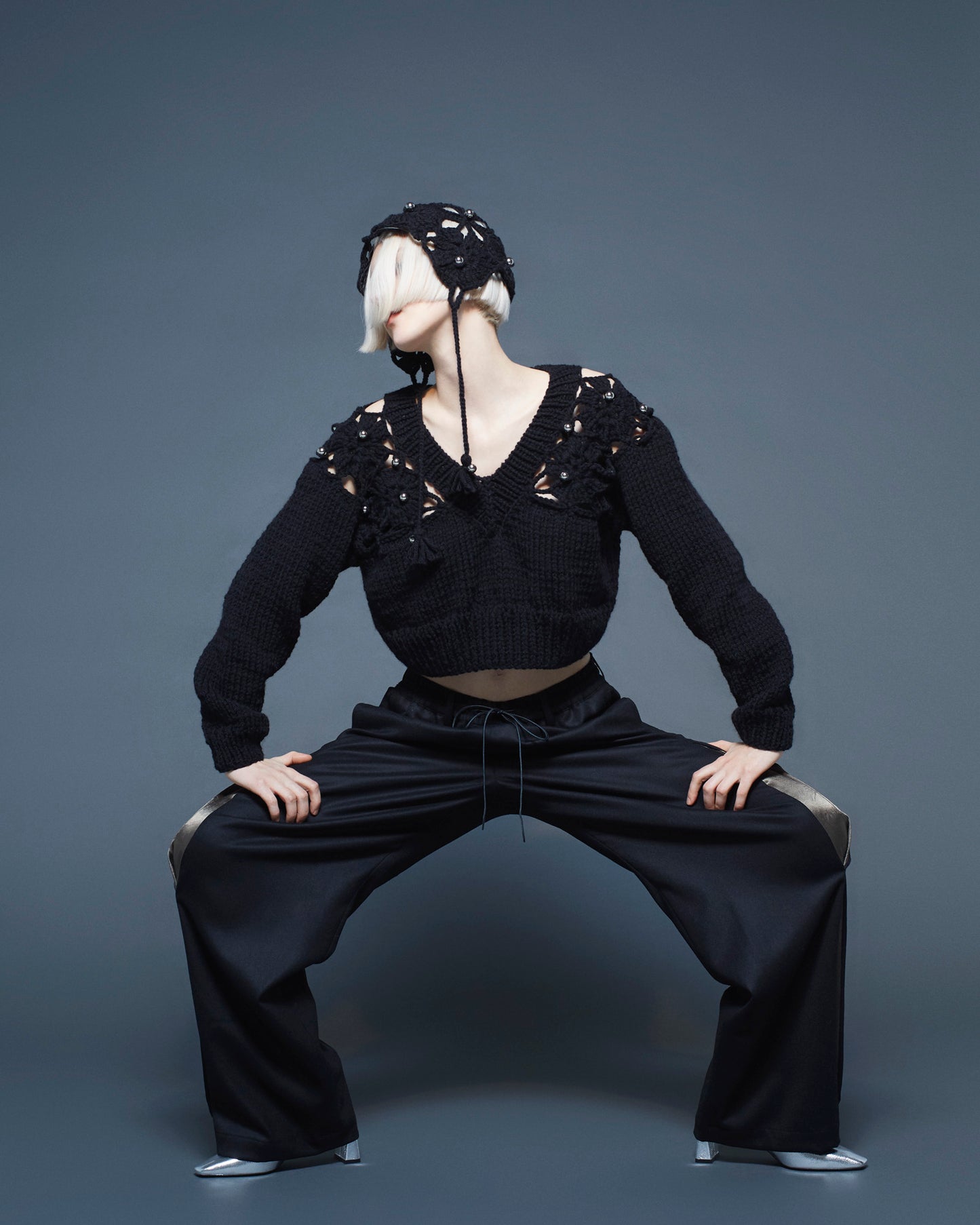 side pleats relax wool pants / black