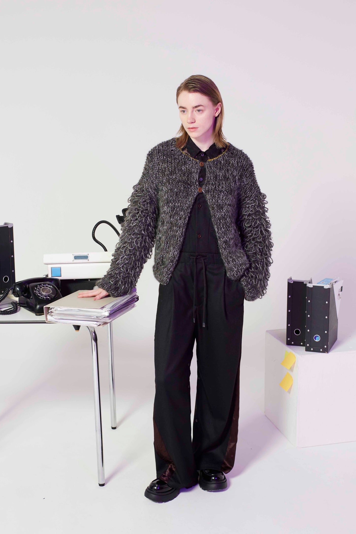 mohair birds sleeve cardigan / gray