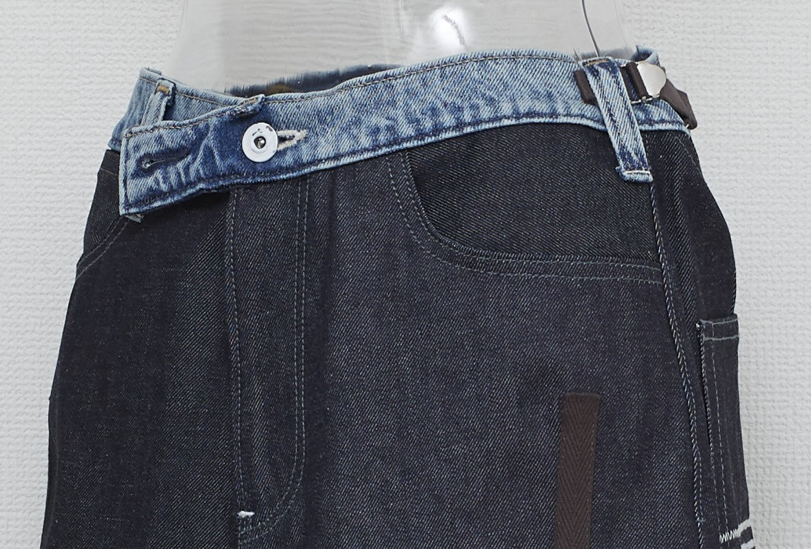 back flare denim skirt / navy