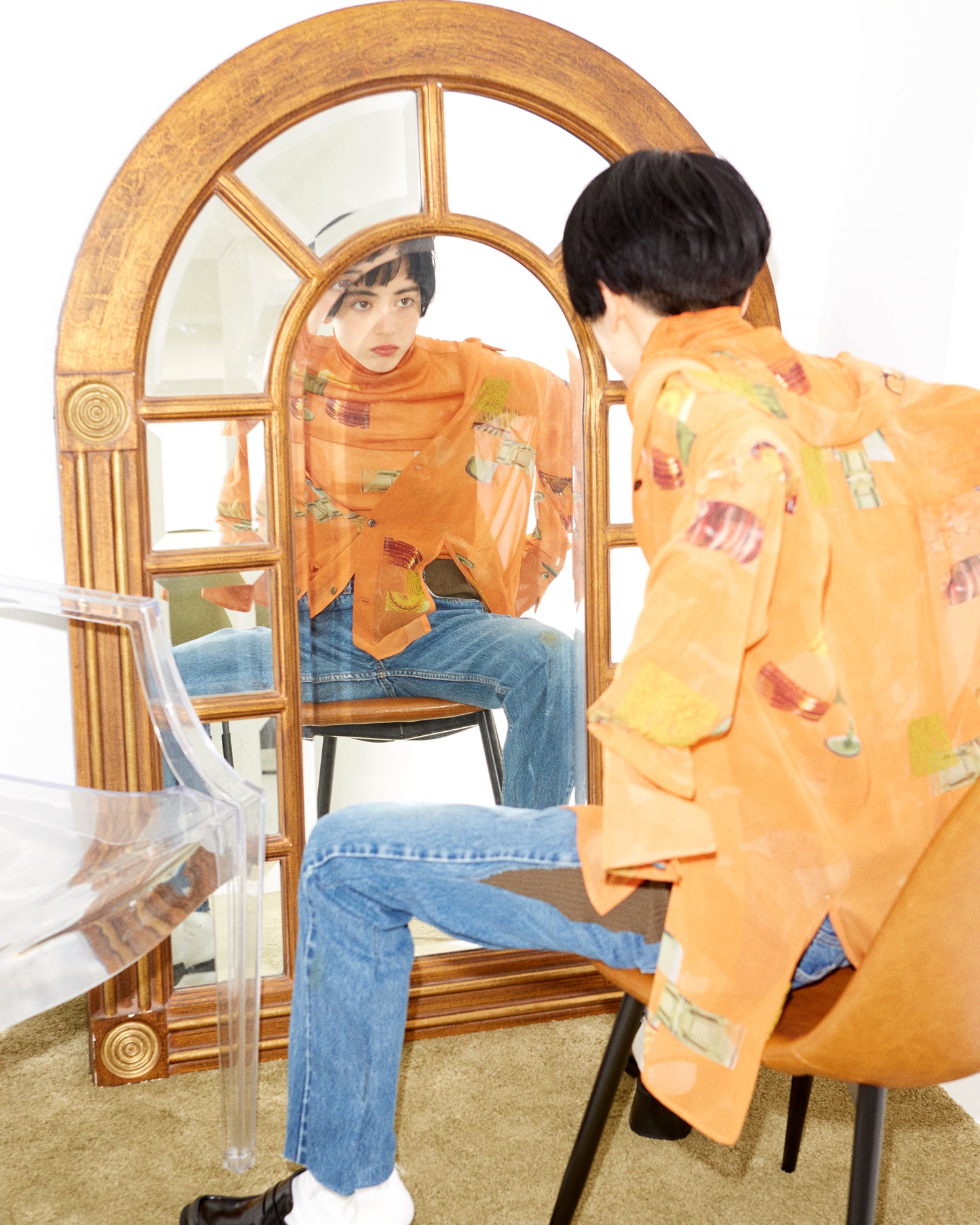 dish pattern slit blouse / orange
