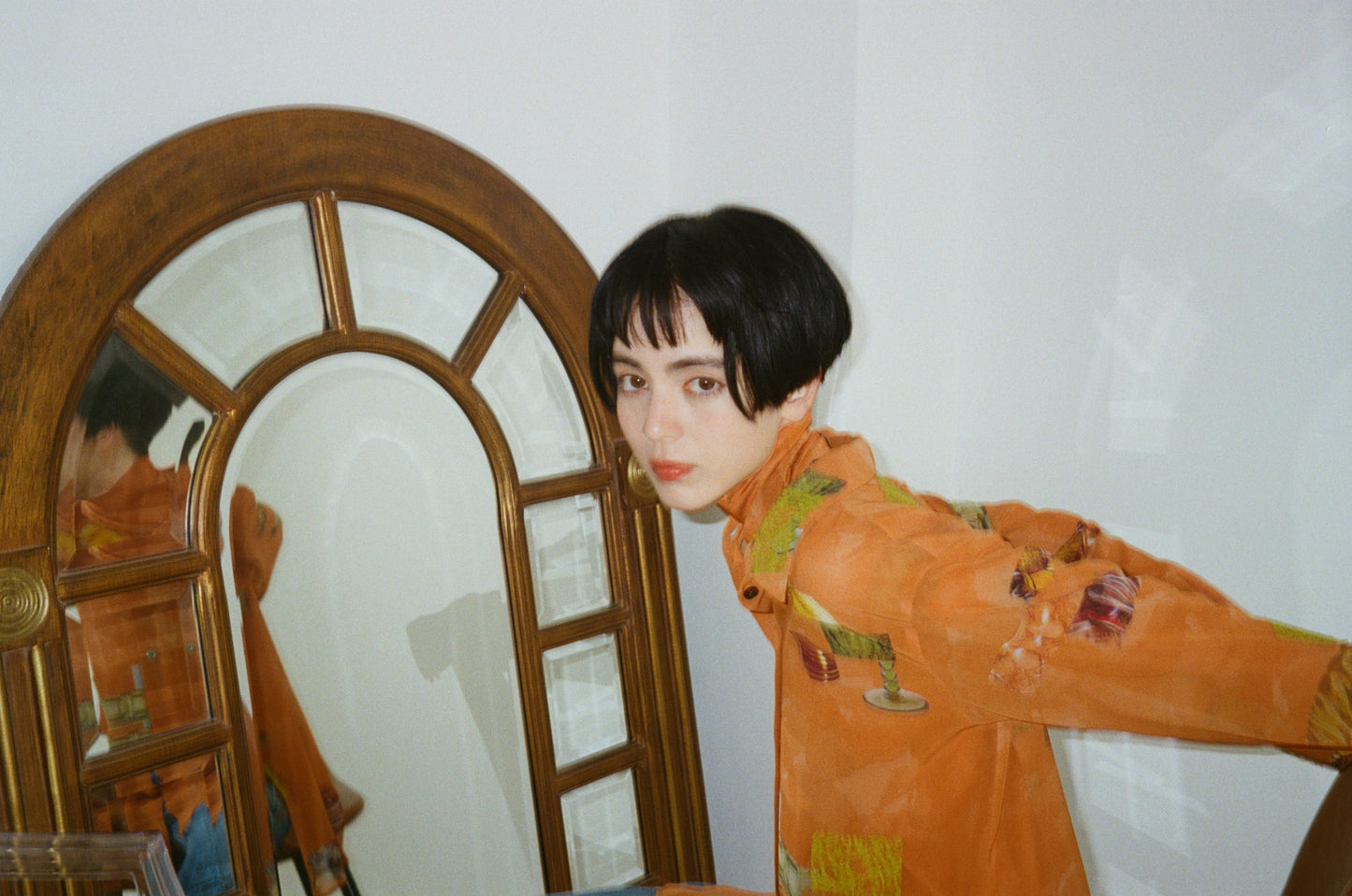 dish pattern slit blouse / orange