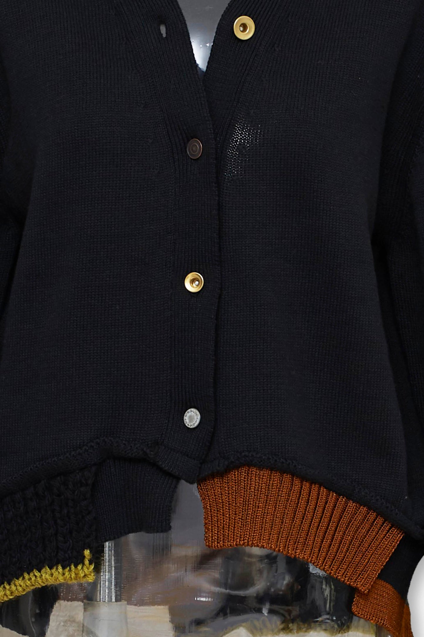 mixed hem cotton cardigan / black