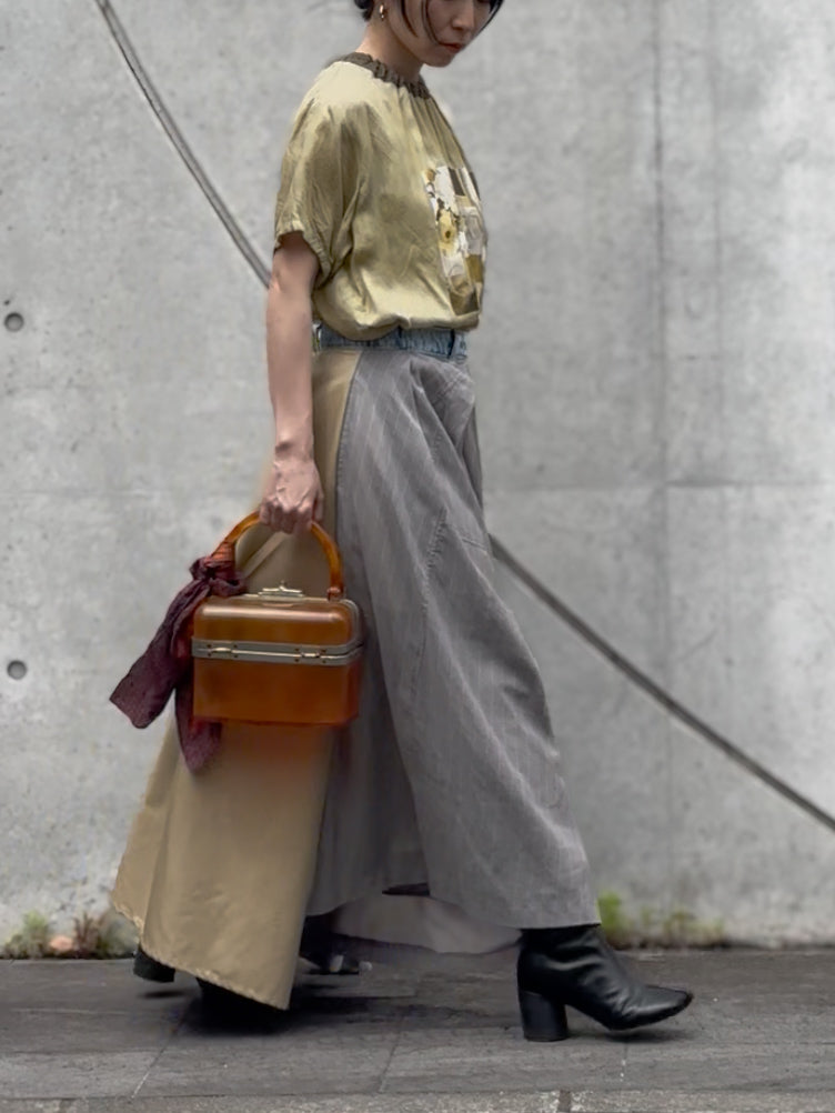 【set up item】cotton boile half design skirt / gray