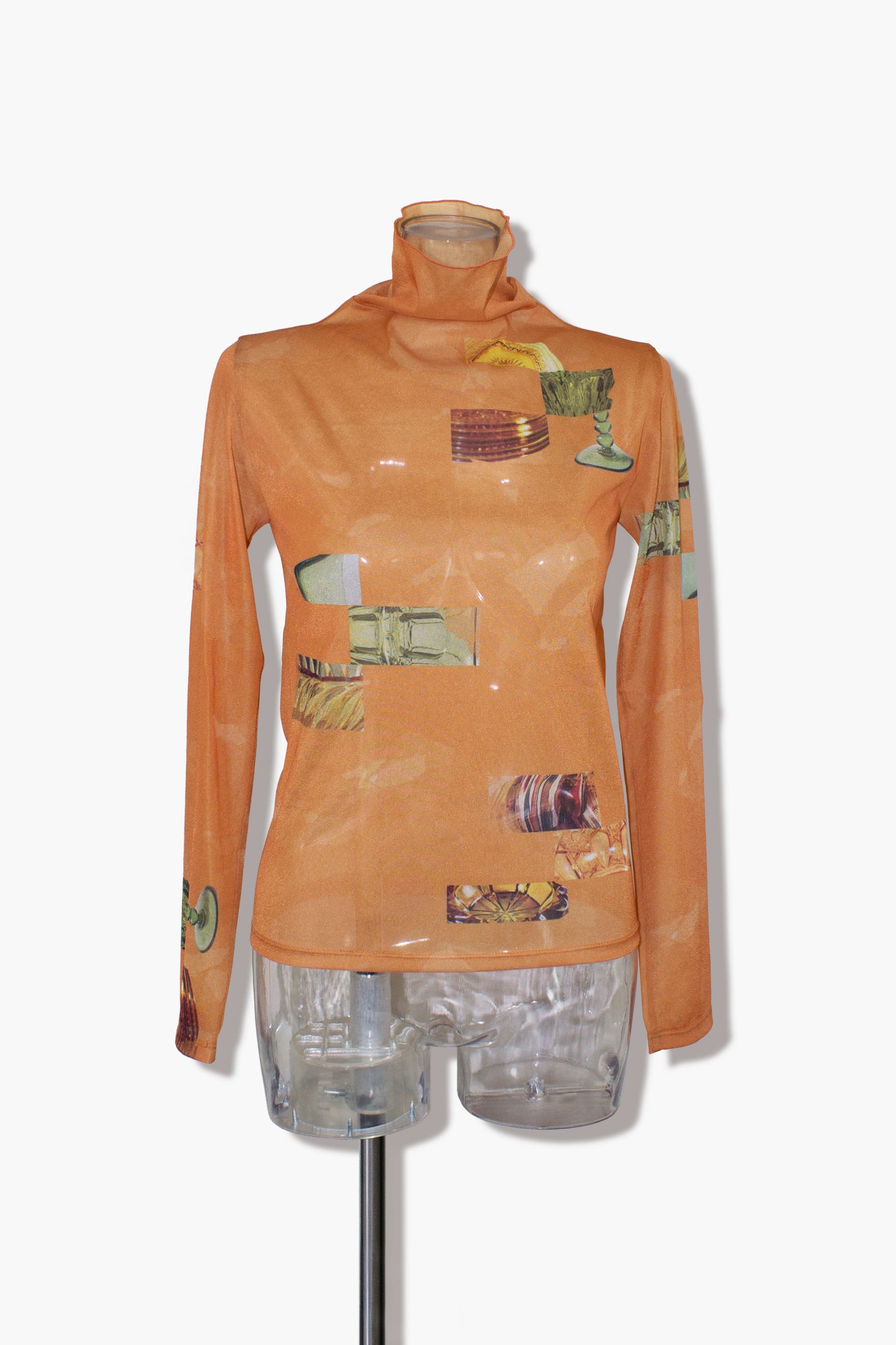 dish pattern sheer Tshirts / orange