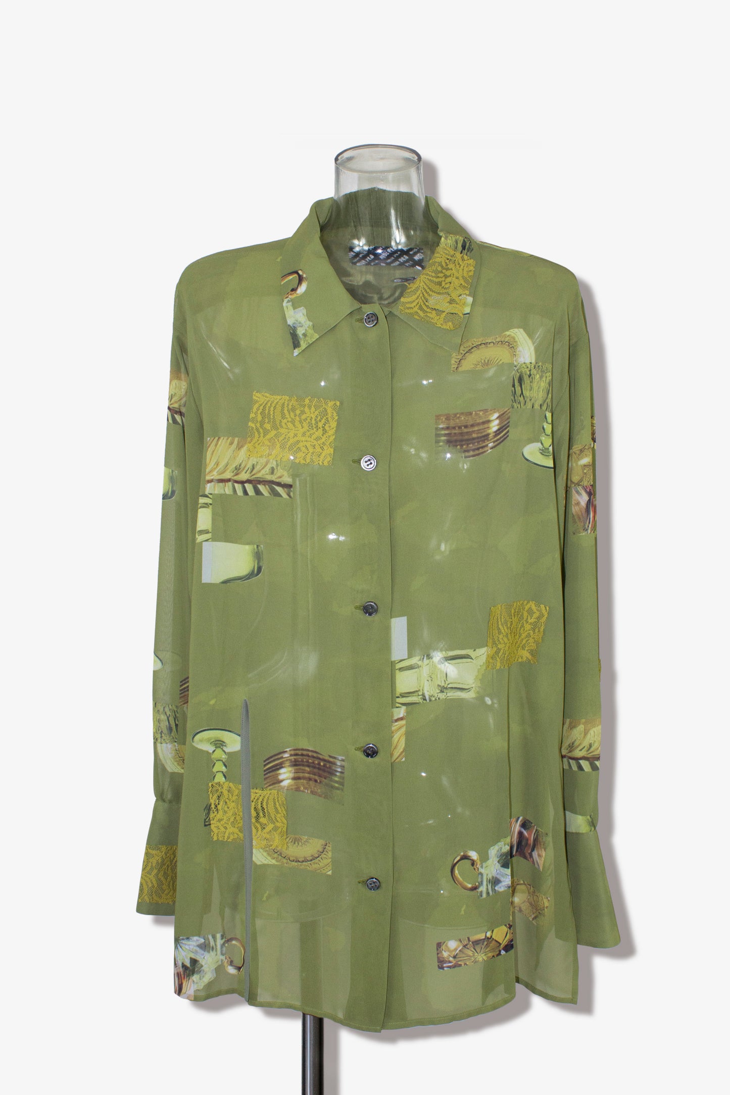 dish pattern slit blouse / green