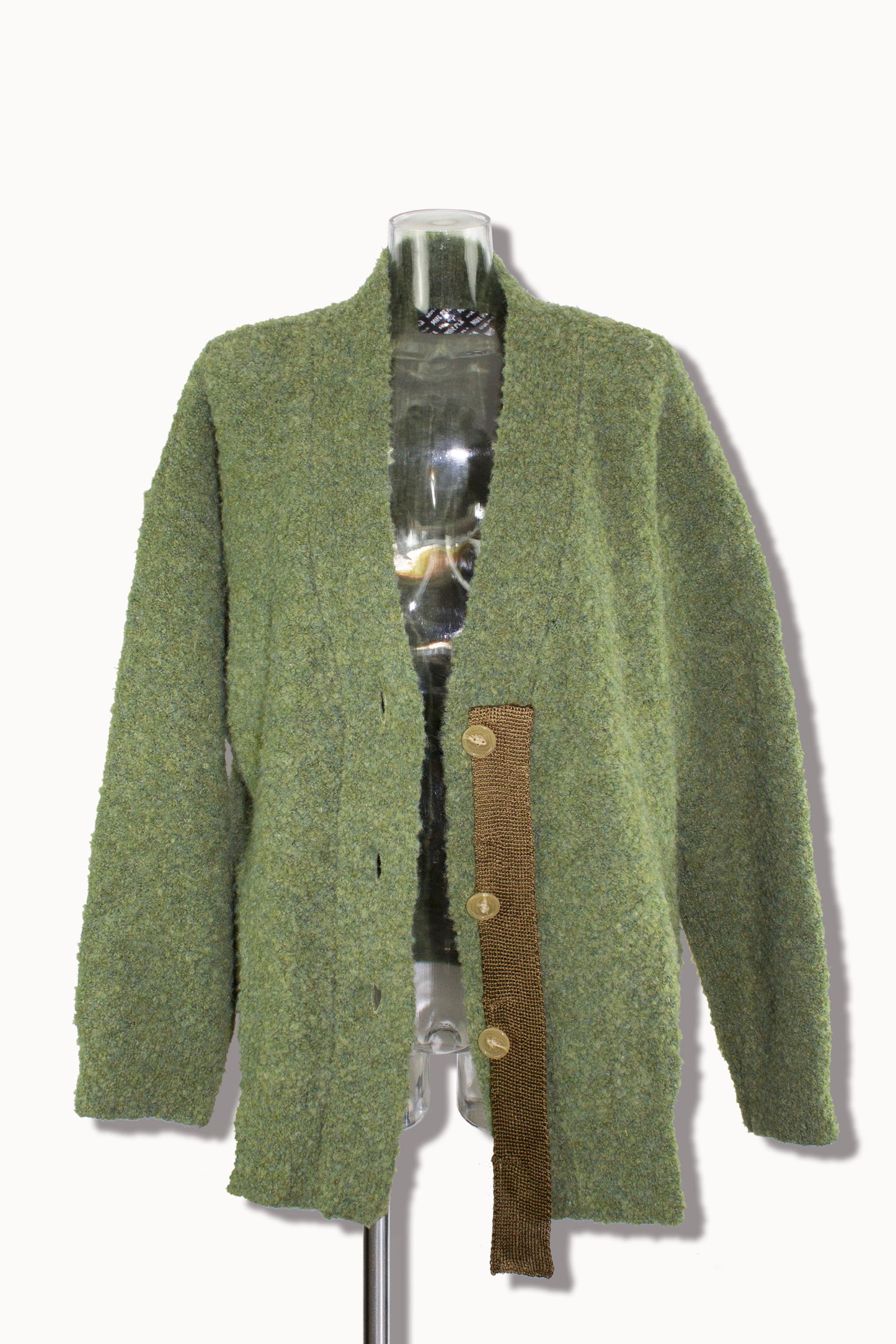 mix boucle slit cardigan / green
