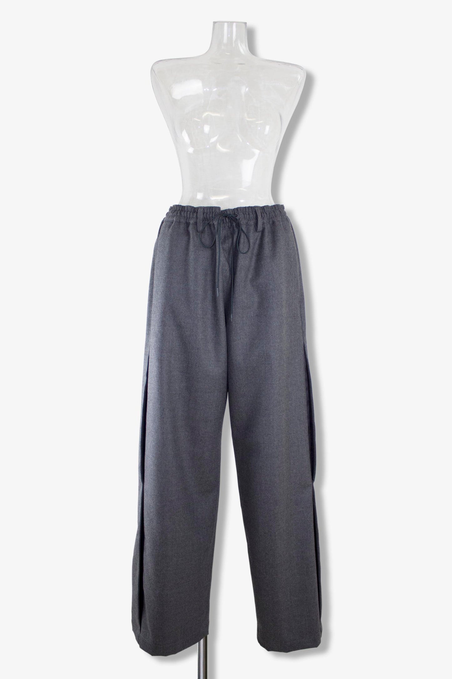 side pleats relax wool pants / gray