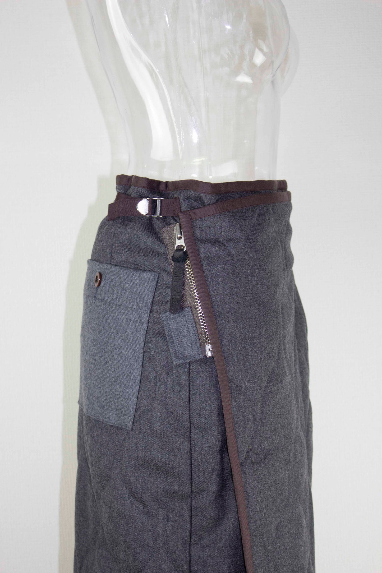 wool quilting wrap skirt / gray