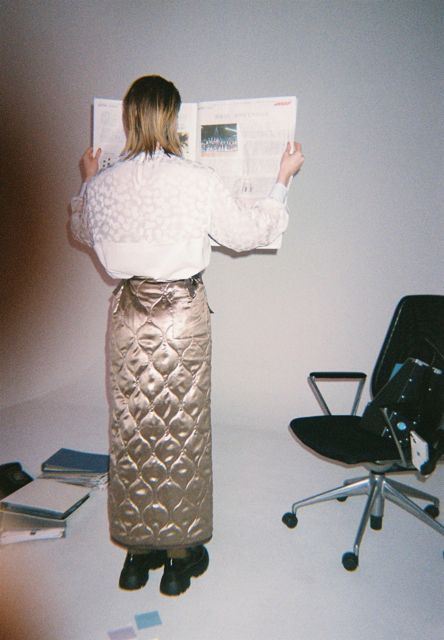 satin quilting wrap skirt  / khaki