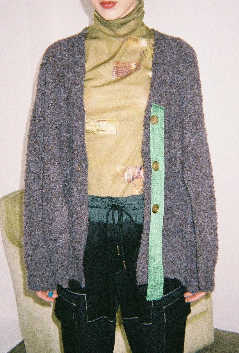 mix boucle slit cardigan / gray