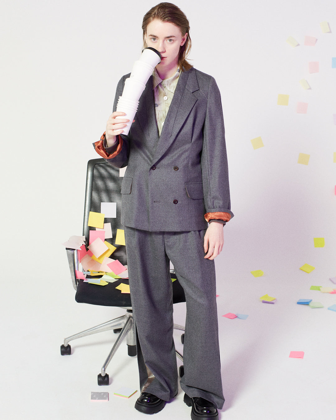 side slit wool pants  / gray