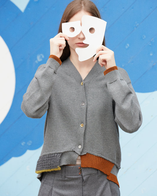mixed hem cotton cardigan / gray