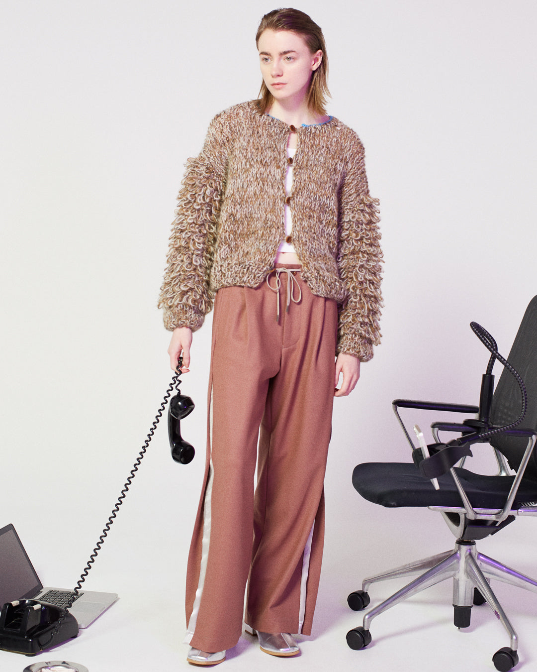 mohair birds sleeve cardigan  / pink beige