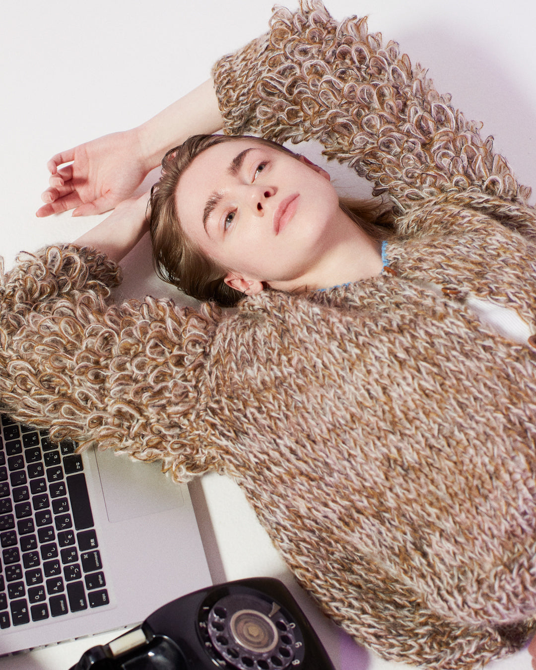 mohair birds sleeve cardigan  / pink beige