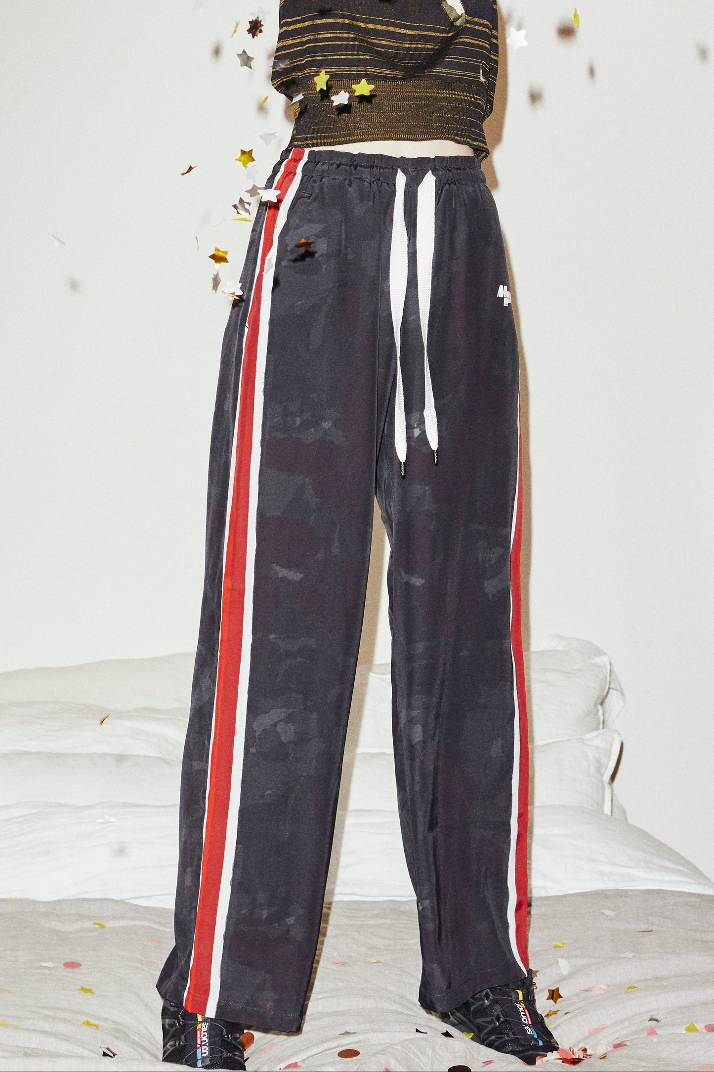 rayon aloha track pants  / black