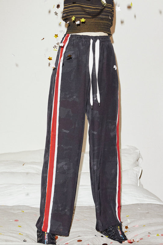rayon aloha track pants  / black