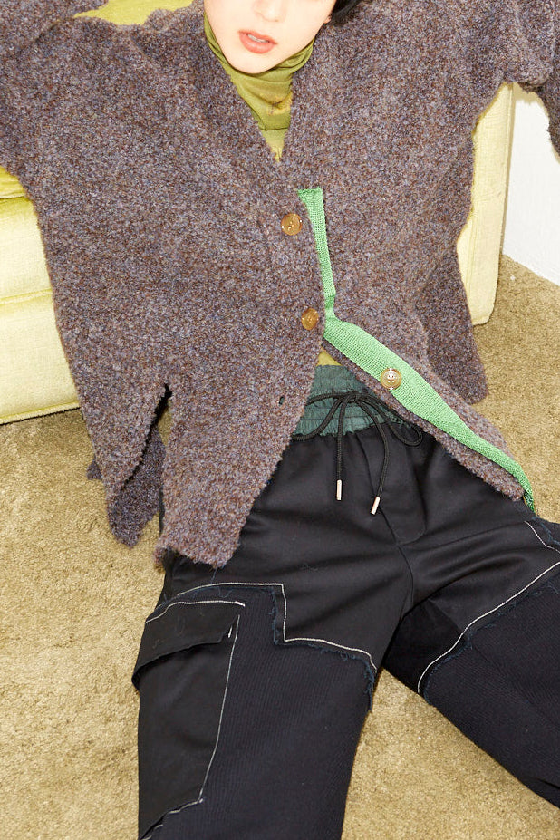 mix boucle slit cardigan / gray