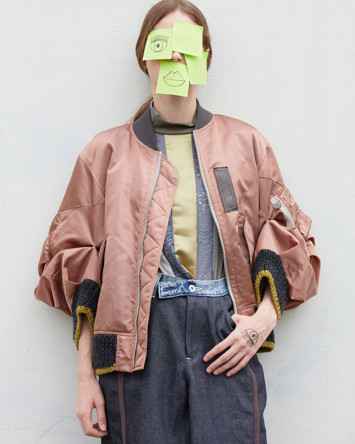 volume tuck sleeve bomber jacket /pink