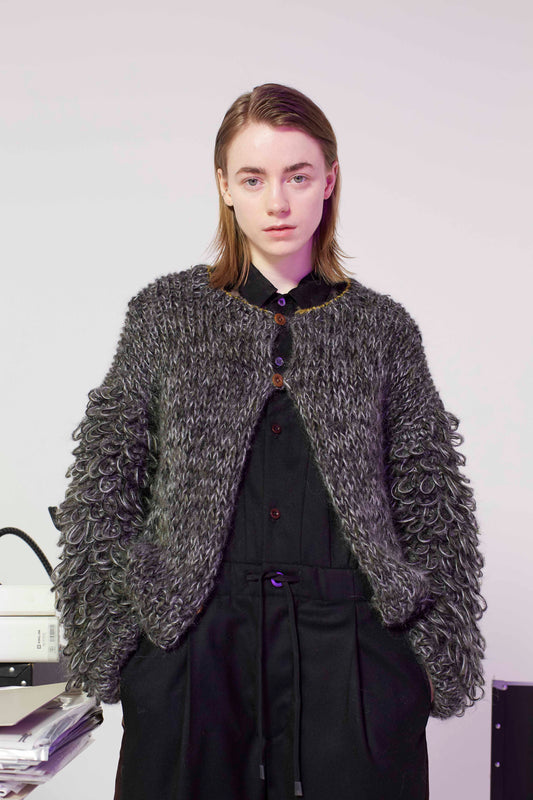 mohair birds sleeve cardigan  / gray