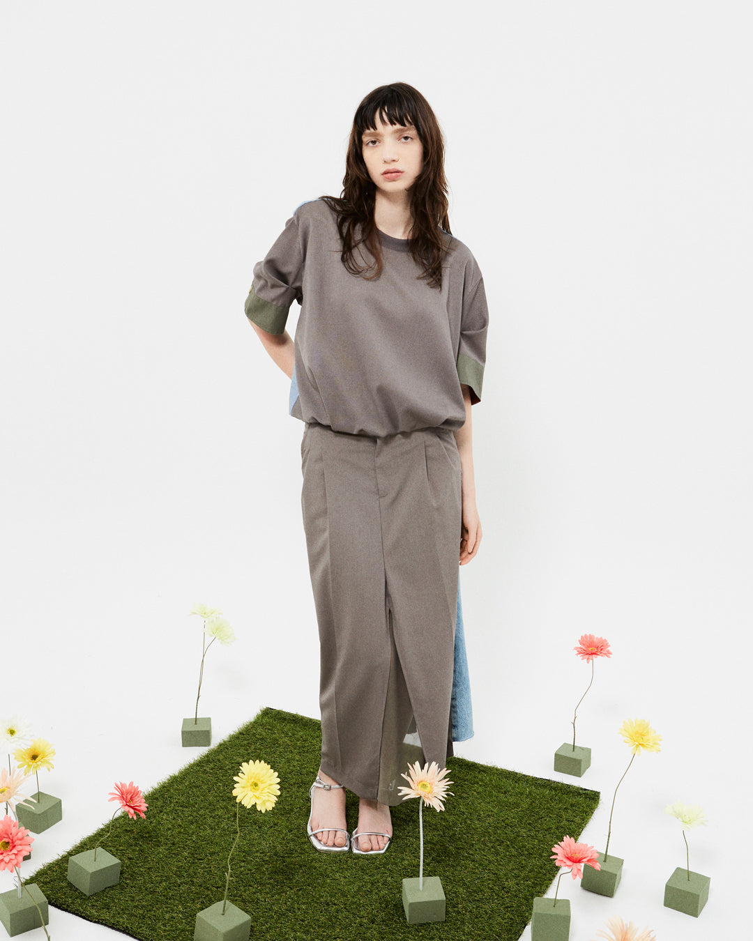 【set up item】half denim suits tops / gray