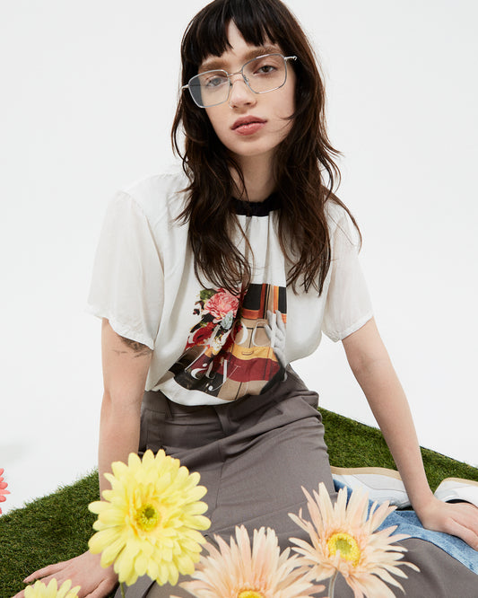 good day print washable cupro tee / white
