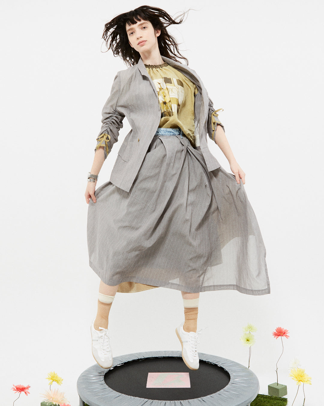 【set up item】cotton boile half design skirt ／ gray