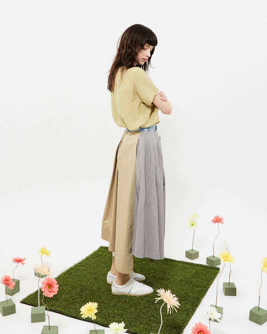 【set up item】cotton boile half design skirt ／ gray