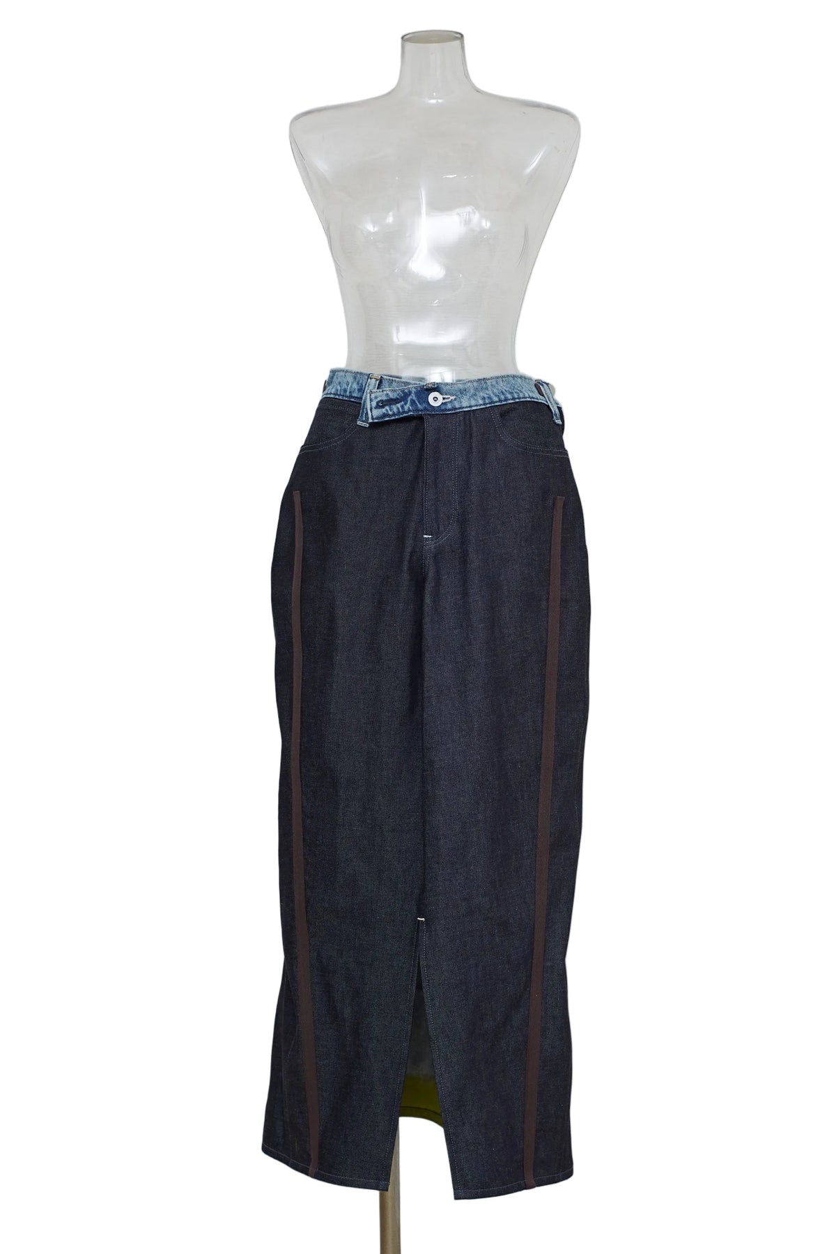back flare denim skirt / navy