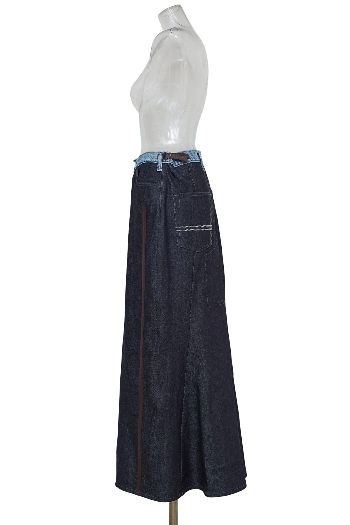 back flare denim skirt / navy