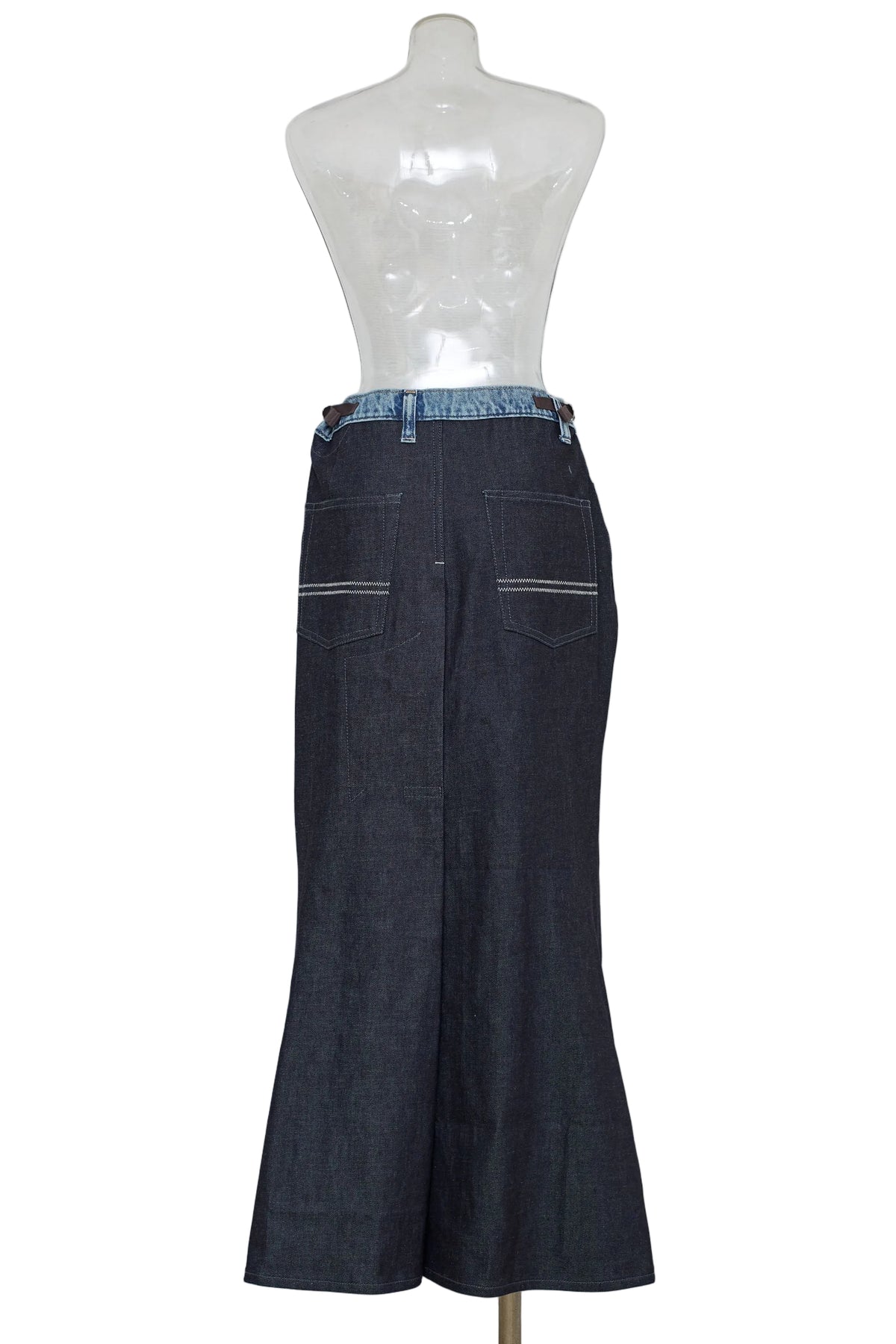 back flare denim skirt / navy