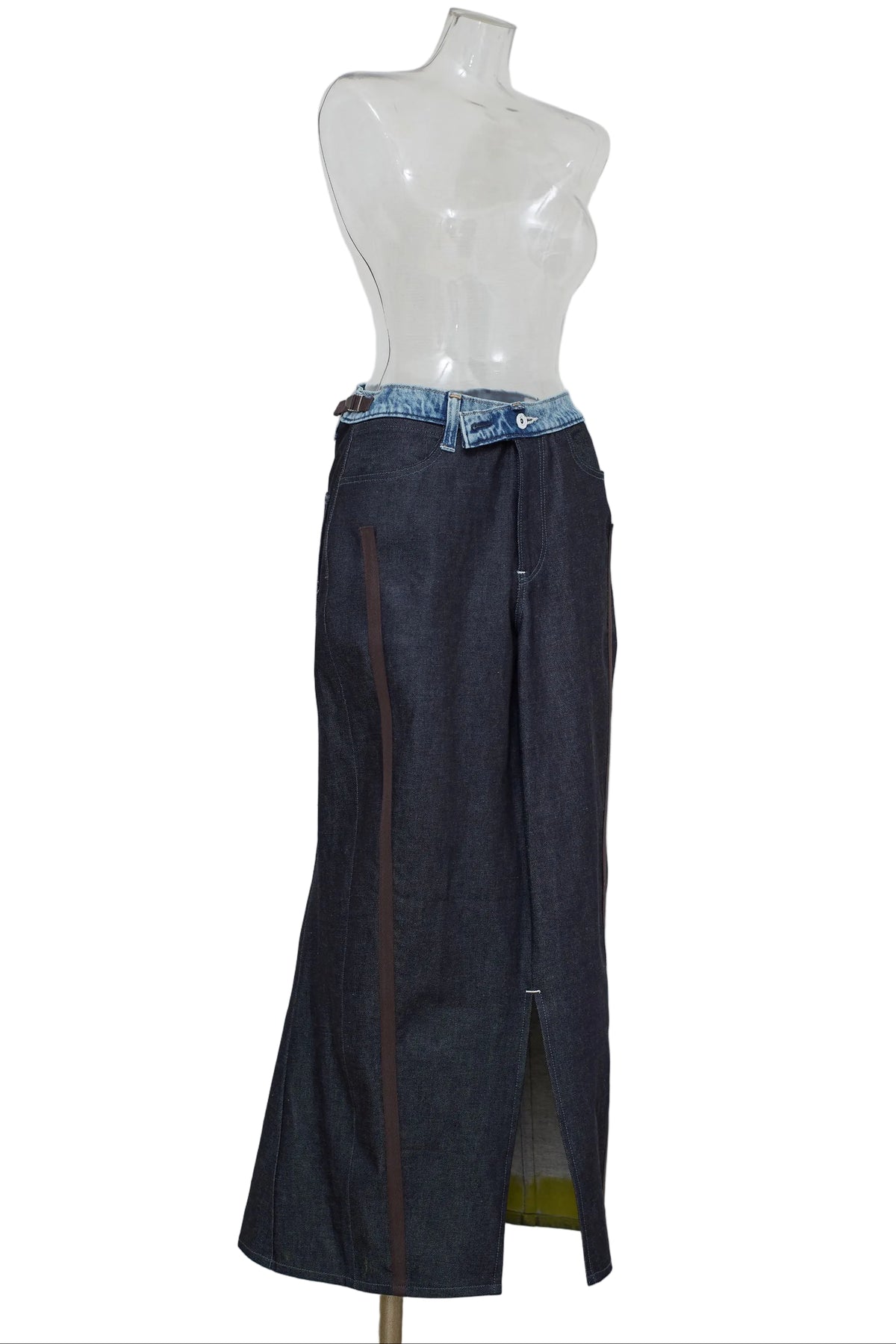 back flare denim skirt / navy
