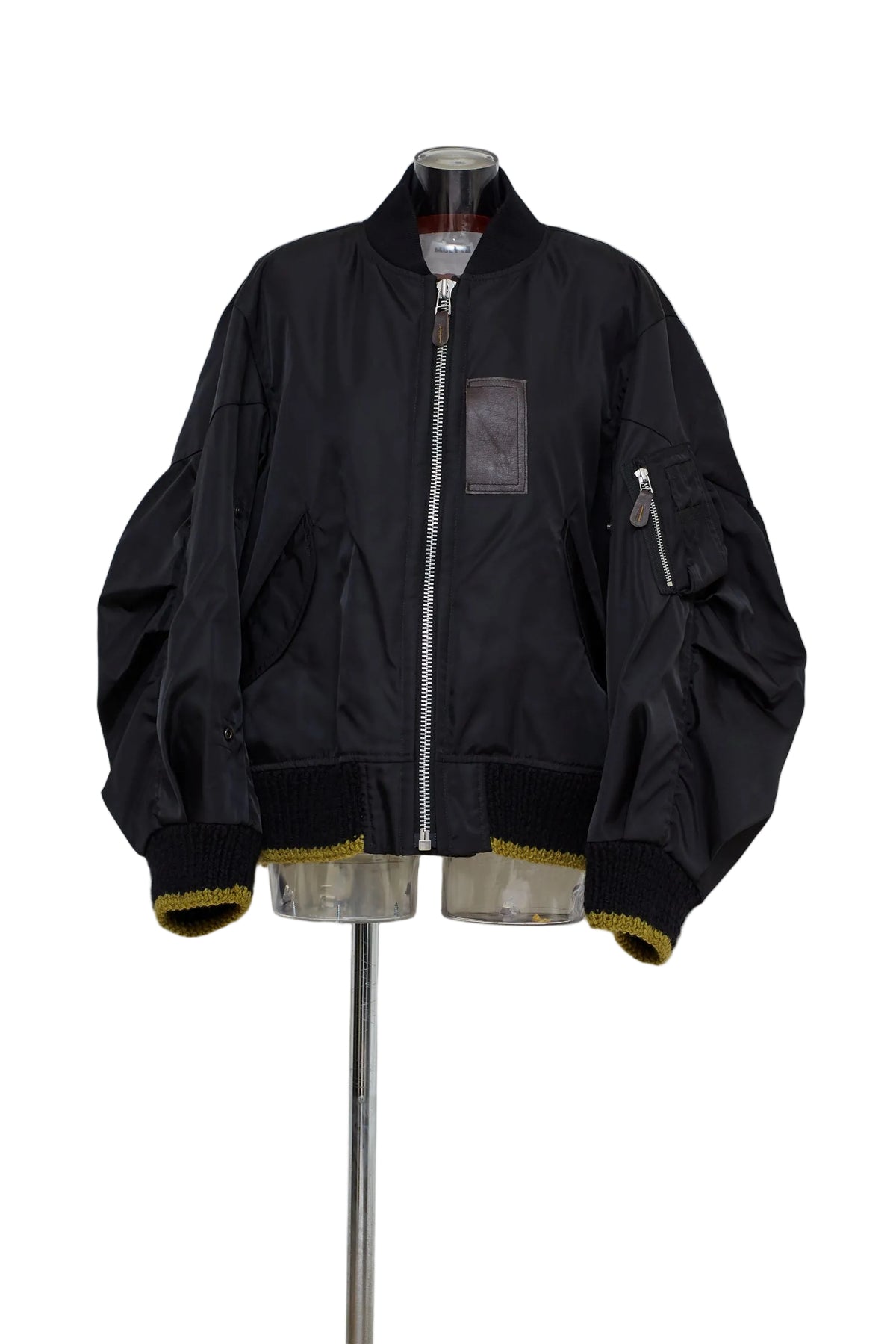 volume tuck sleeve bomber jacket / black