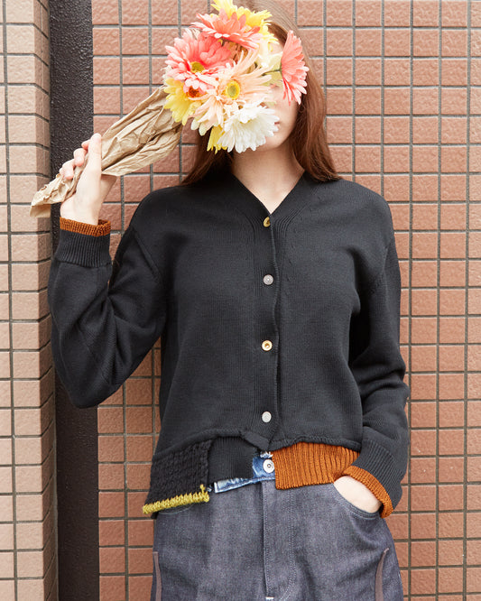 mixed hem cotton cardigan / black