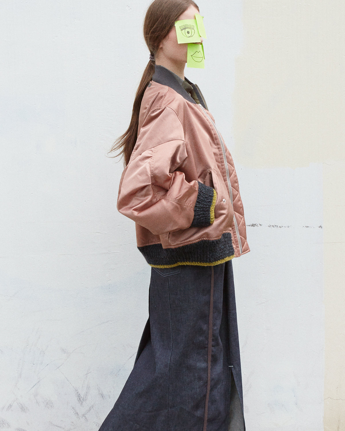 back flare denim skirt / navy