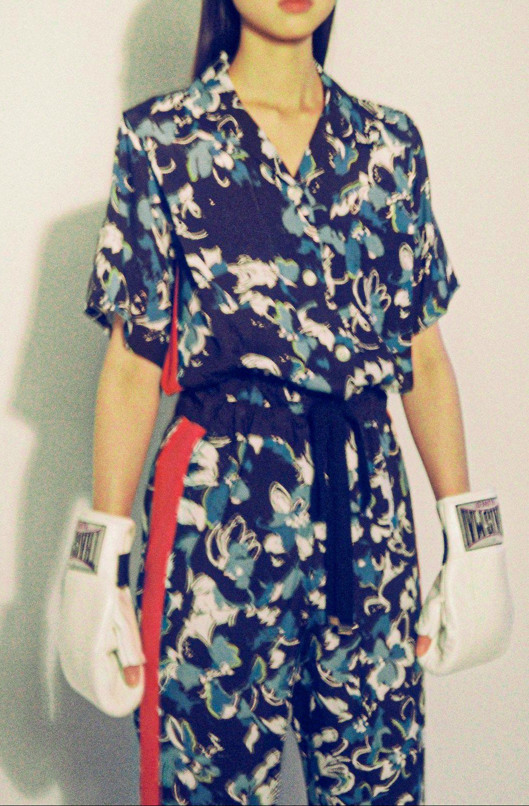 【completed style】aloha fabric jump suits / navy