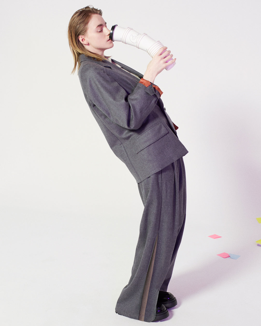 side slit wool pants  / gray