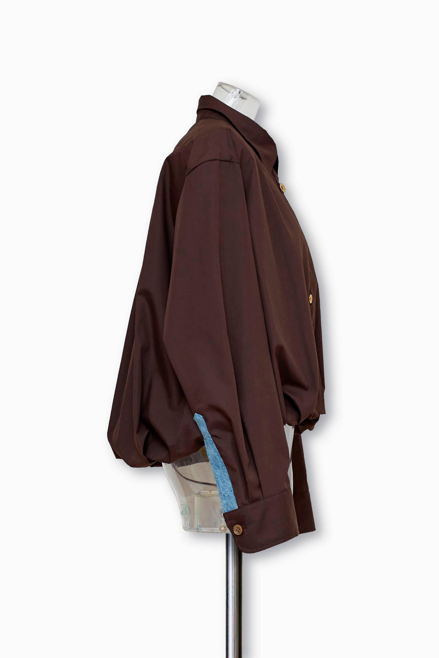 tuck button balloon shirts / brown