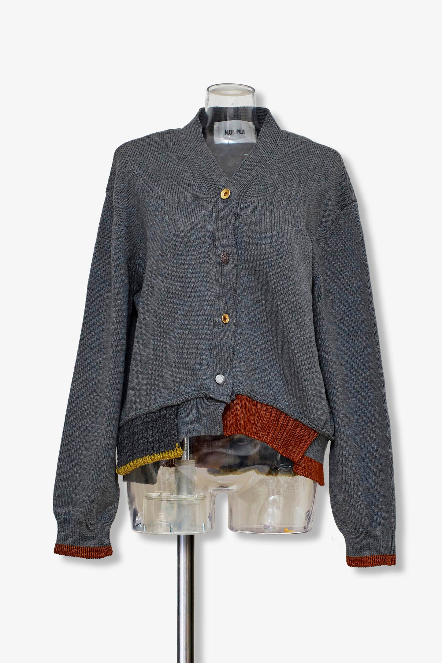 mixed hem cotton cardigan / gray