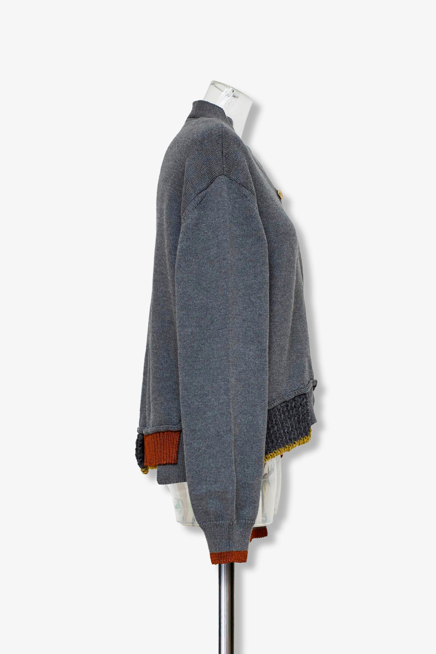 mixed hem cotton cardigan / gray