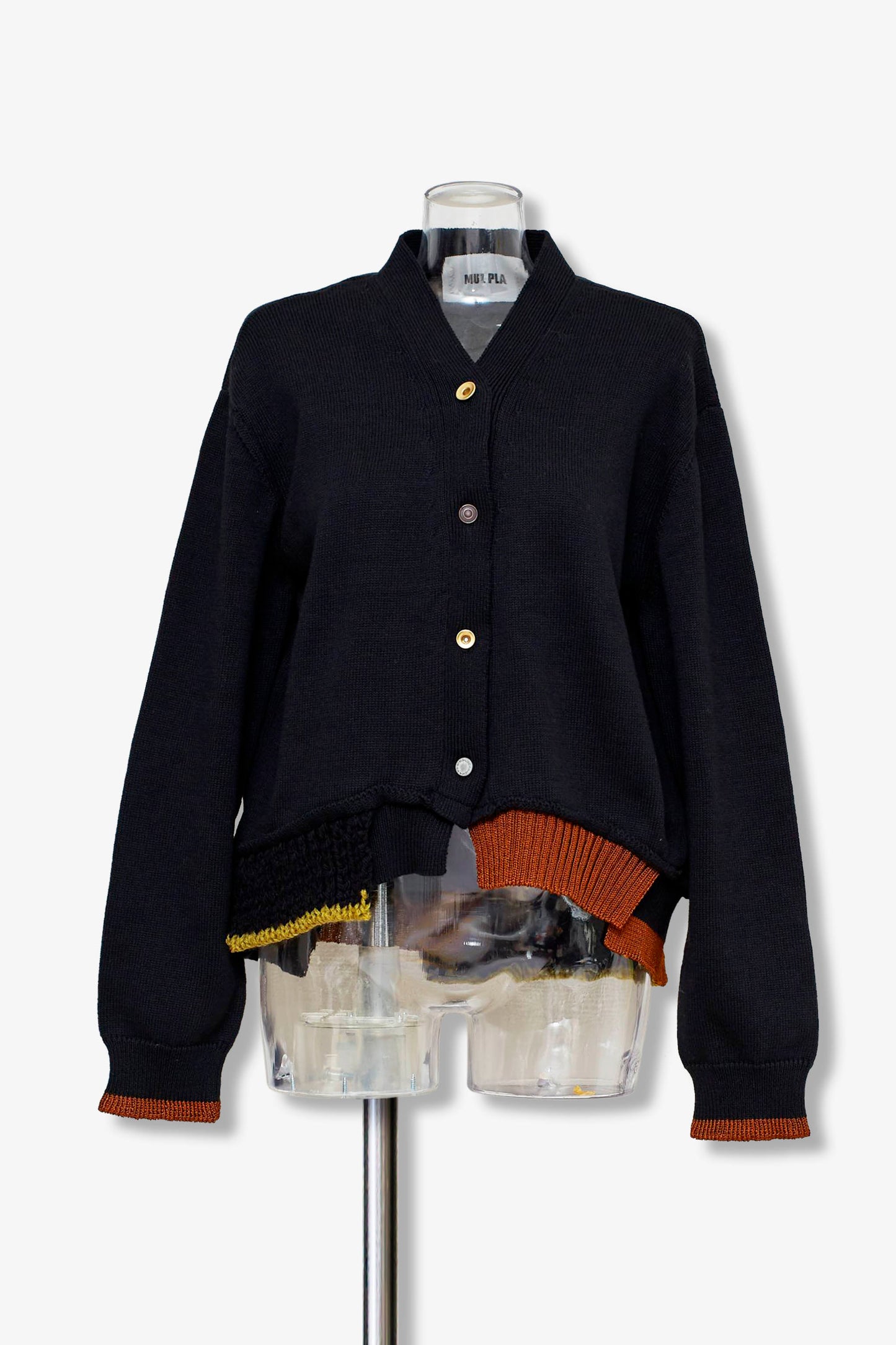 mixed hem cotton cardigan / black