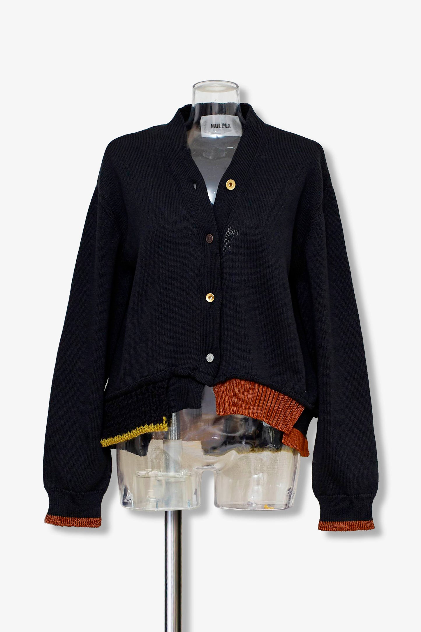 mixed hem cotton cardigan / black