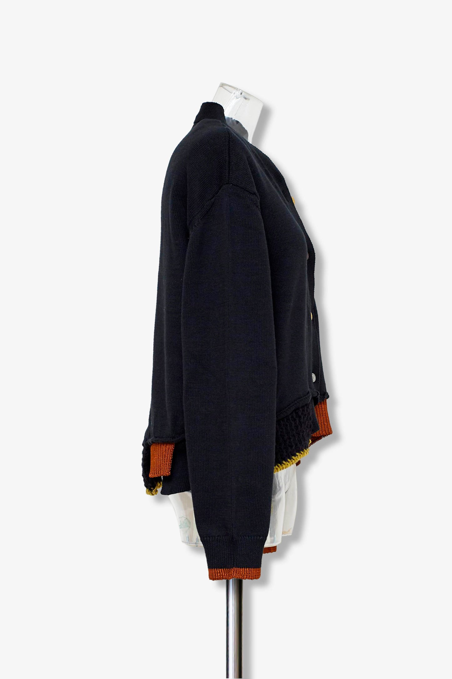 mixed hem cotton cardigan / black