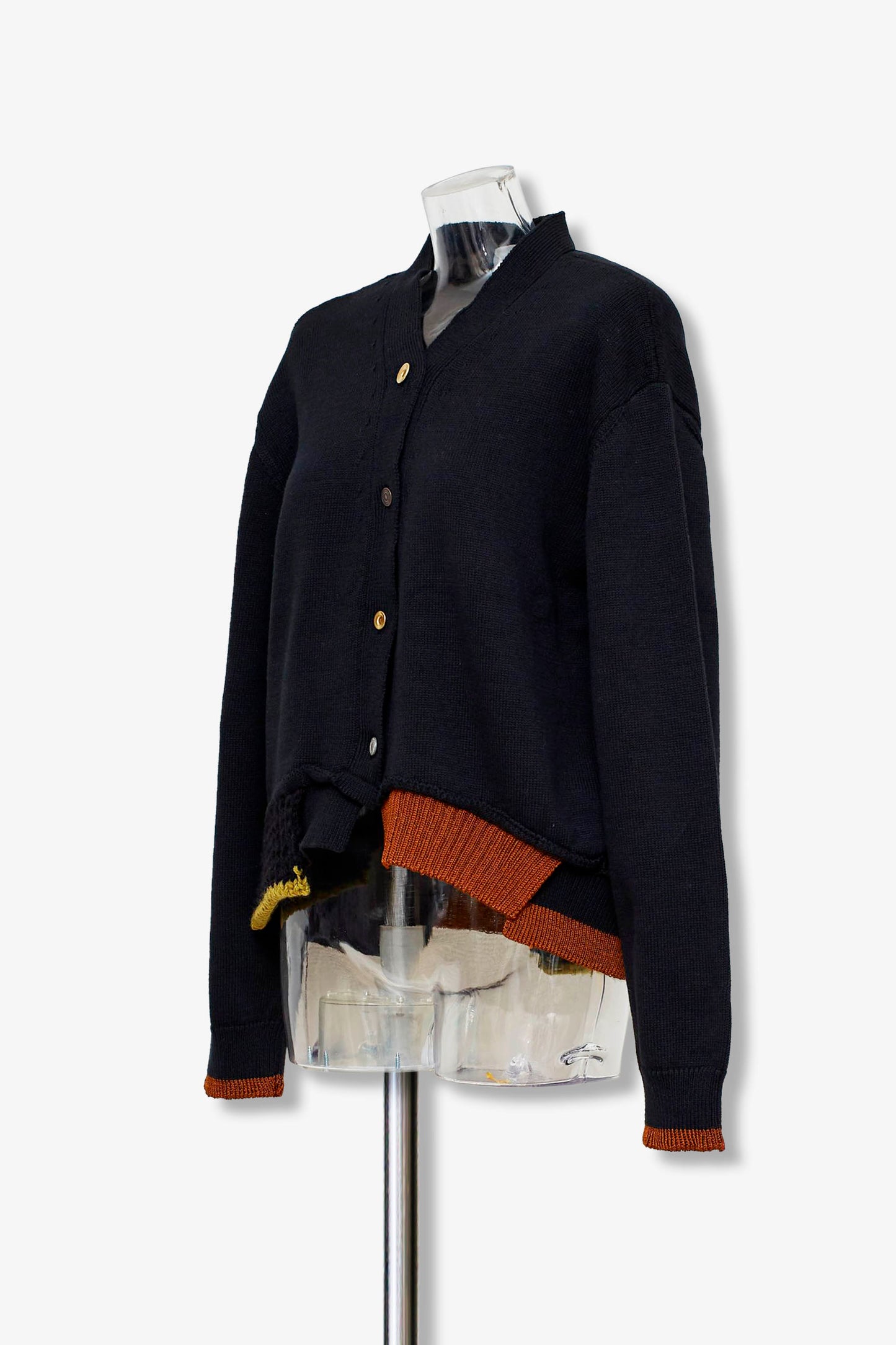 mixed hem cotton cardigan / black