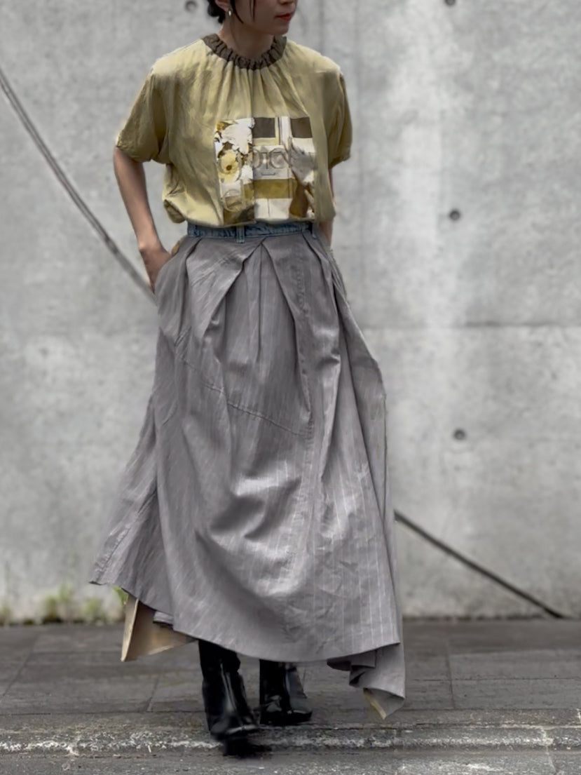 【set up item】cotton boile half design skirt ／ gray